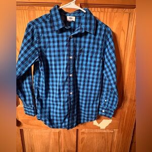 Old Navy Blue and Black Plaid Button-Down Shirt